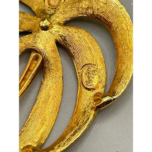 Vintage Napier Brooch Gold Tone Openwork Palm Leaf Shiny Metal Monstera Leaf Pin - Picture 5 of 6